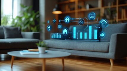 Smart home interface displayed over couch