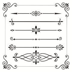 Fototapeta premium Cute Hand drawn big vintage flower ornament text dividers, arrows, flourishes and laurel vector design elements set for decoration