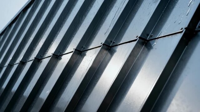 Steel stormresistant cladding showcased in a medium shot emphasizing its robust sleek finish guarding commercial buildings from extreme weather conditions.