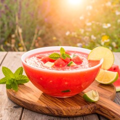 Summer watermelon soup in a bowl