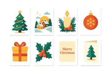 Christmas greeting cards, flat vector illustration, holiday, festive, winter