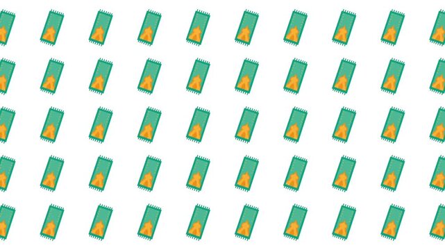 Repeating green rectangles and gold circles pattern. Suitable for background designs, wallpaper, packaging, and digital art projects.