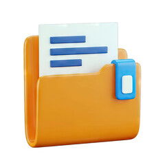 Orange Folder Icon With Blue Clip Holding White Document With Blue Lines And Text Representing Data Organization And Information Storage On Transparent Background