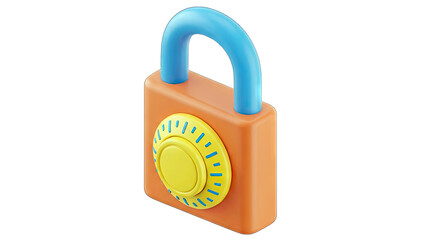 Orange Padlock With Blue Handle And Yellow Dial On A Transparent Background