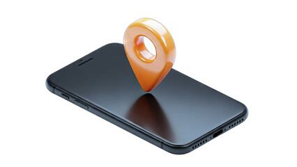 Orange Map Pin Location Icon Resting On A Black Smartphone Screen With A Dark Background