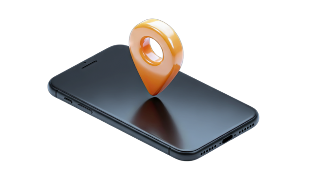 Orange Map Pin Location Icon Resting On A Black Smartphone Screen With A Dark Background - Powered by Adobe
