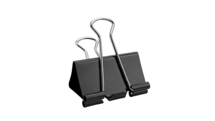 Pair Of Black Binder Clips Isolated On A Transparent Background With Metallic Silver Handles And Textured Grips Showing Office Supplies And Stationery For Organization And Binding Documents