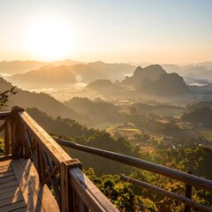 Sunrise view from mountaintop deck