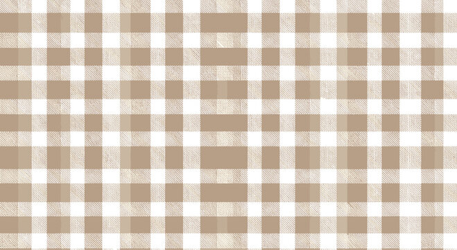 Seamless tan and white gingham plaid pattern with a subtle woven fabric texture, ideal for rustic or country-themed designs.