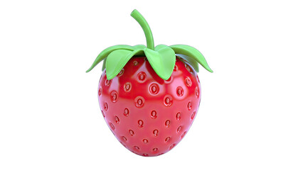 Realistic 3D Rendered Red Strawberry with Green Leafy Stem and Sepals on Transparent Background