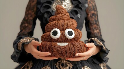 ウンコのオブジェクトを持つ、高貴なドレスを着た女性モデル