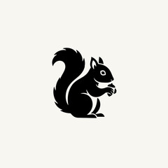 Obraz premium Black silhouette of a squirrel holding a nut, depicted in a minimalist and clean graphic style.