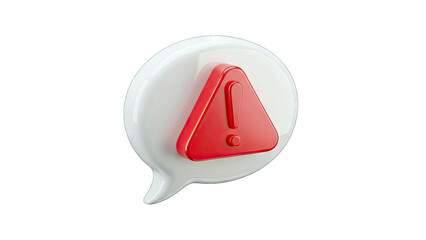 Red Exclamation Mark Inside Warning Triangle on White Speech Bubble Against Transparent Background Digital Alert Notification Concept 3D Render