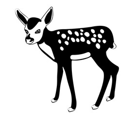 Baby deer, black and white vector illustration.