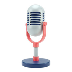 Retro Style Microphone With Blue Base And Red Arm On Transparent Background Ideal For Audio Recording Broadcast And Music Production