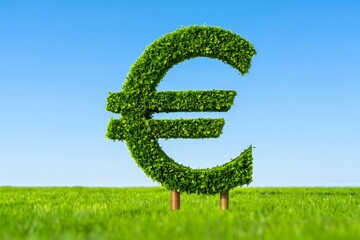 Euro Currency Symbol Made of Green Plants in a Field - Sustainable Finance Concept