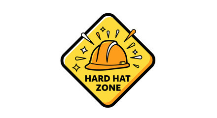 Obraz premium Safety Alert Sign Illustrating a Hard Hat Zone Warning for Construction Sites or Industrial Areas.