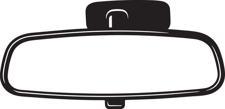 Simple black outline of a car's interior rearview mirror on white automotive