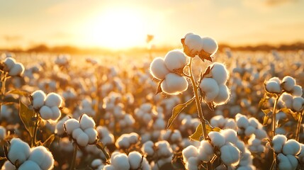 Cotton field at sunset, natural fibers agriculture, high resolution image