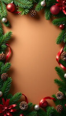 Arrangement of decorations on dark brown background, christmas concept