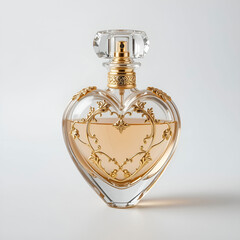 Vintage-inspired heart-shaped glass perfume bottle with delicate golden details.