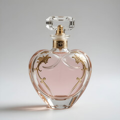 Vintage-inspired heart-shaped glass perfume bottle with delicate golden details.