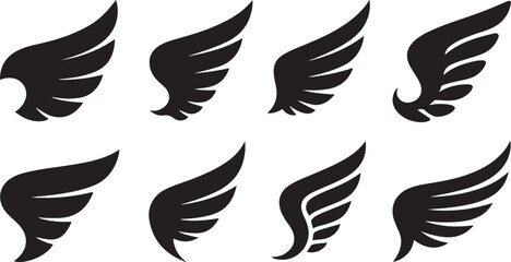 Obraz premium Collection of Eight Stylized Black Wing Silhouettes on White Background wings angel