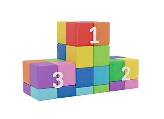 Fototapeta premium Colorful building blocks podium with numbers 1 2 3 isolated on transparent background