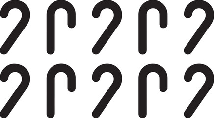 Naklejka premium Eight Black Candy Cane Icons with Simple Curved Shapes Keywords: candy cane, christmas, holiday, sweet, treat, icon, symbol, winter, festive, candy, black and white, isolated, graphic, design