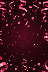 Pink Glitter Heart Confetti, Ribbon, Streamer Background for Valentines Day