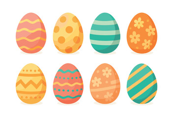Fototapeta premium Easter eggs collection, spring, holiday, patterns, flat vector illustration