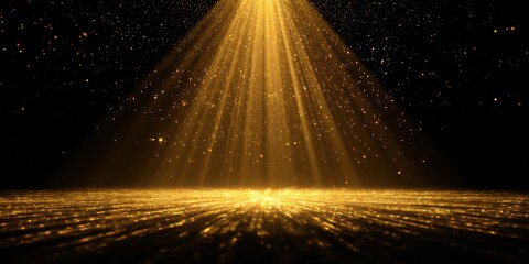 Golden light beam shining directly onto a textured ground surface, creating a luminous and radiant atmosphere