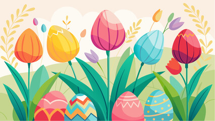easter background with tulips and eggs