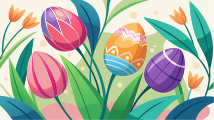 easter background with tulips and eggs