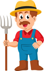 Farmer cartoon character, professions, job occupations, and specializations.