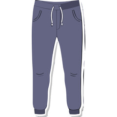Slate Blue Jogger Pants With White Drawstring and Elastic Cuffs Against A Plain Black Background Sportswear Fashion Athletic Apparel Isolated Object