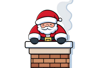 Cartoon Santa Claus on Chimney Illustration for Christmas Card, Kids Artwork, Holiday Promotion, Social Media Design