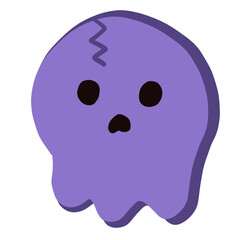 Fototapeta premium Cute purple cartoon skull with a playful Halloween style. Simple, spooky, and fun design perfect for stickers, party graphics, kids’ illustrations, and festive decorations.