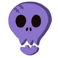 Cute purple cartoon skull with a playful Halloween style. Simple, spooky, and fun design perfect for stickers, party graphics, kids’ illustrations, and festive decorations.
