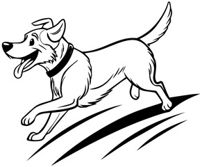Energetic Running Dog – Playful Black and White Sketch