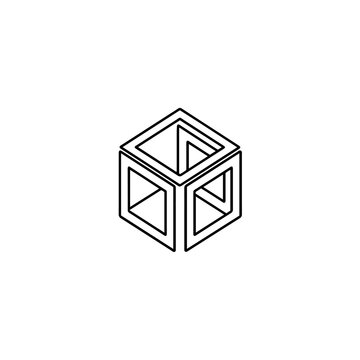 Impossible optical illusion cube line art vector graphic on a transparent background, abstract geometric paradox design isolated on transparent background