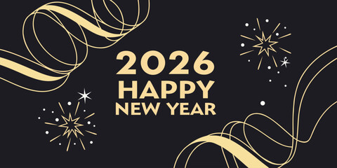 Elegant 2026 Merry Christmas and Happy New Year layout with shiny gold glitter decoration, creating a luxurious abstract festive vector background.