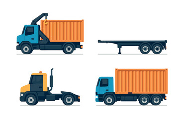 Truck vector illustration, flat vector design of container, trailer, and cab