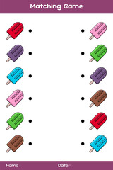 Match of ice creams. Connect the same ice creams. Matching educational game. Educational children's game. Kids activity sheet