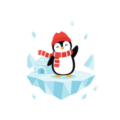 Cute Penguin on Iceberg with Winter Accessories.