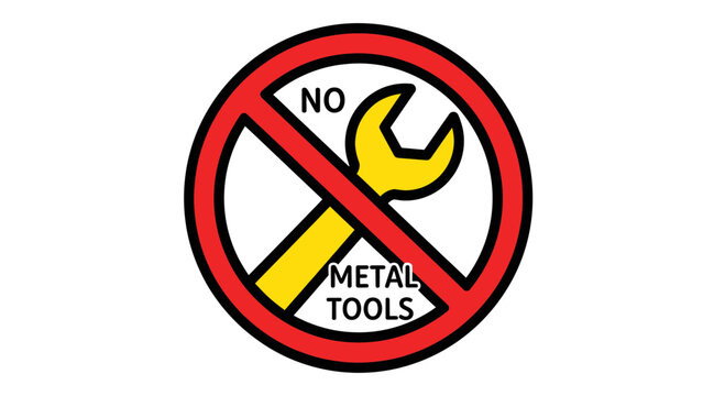 Prohibition Sign Announcing A Ban on Metal Tools with A Clearly Defined Visual Representation
