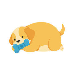 Cute puppy with bone cartoon illustration.
