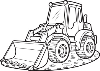 Naklejka premium wheeled front loader construction vehicle for coloring Line art drawing