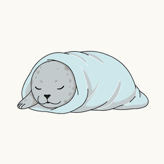 Cute seal pup sleeping in a blanket.