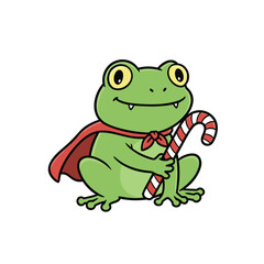 Festive Frog Superhero with Candy Cane.